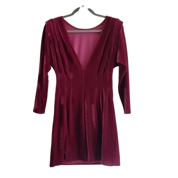 Tularosa Purple Velour Long Sleeve Puff Sleeve Mini Dress